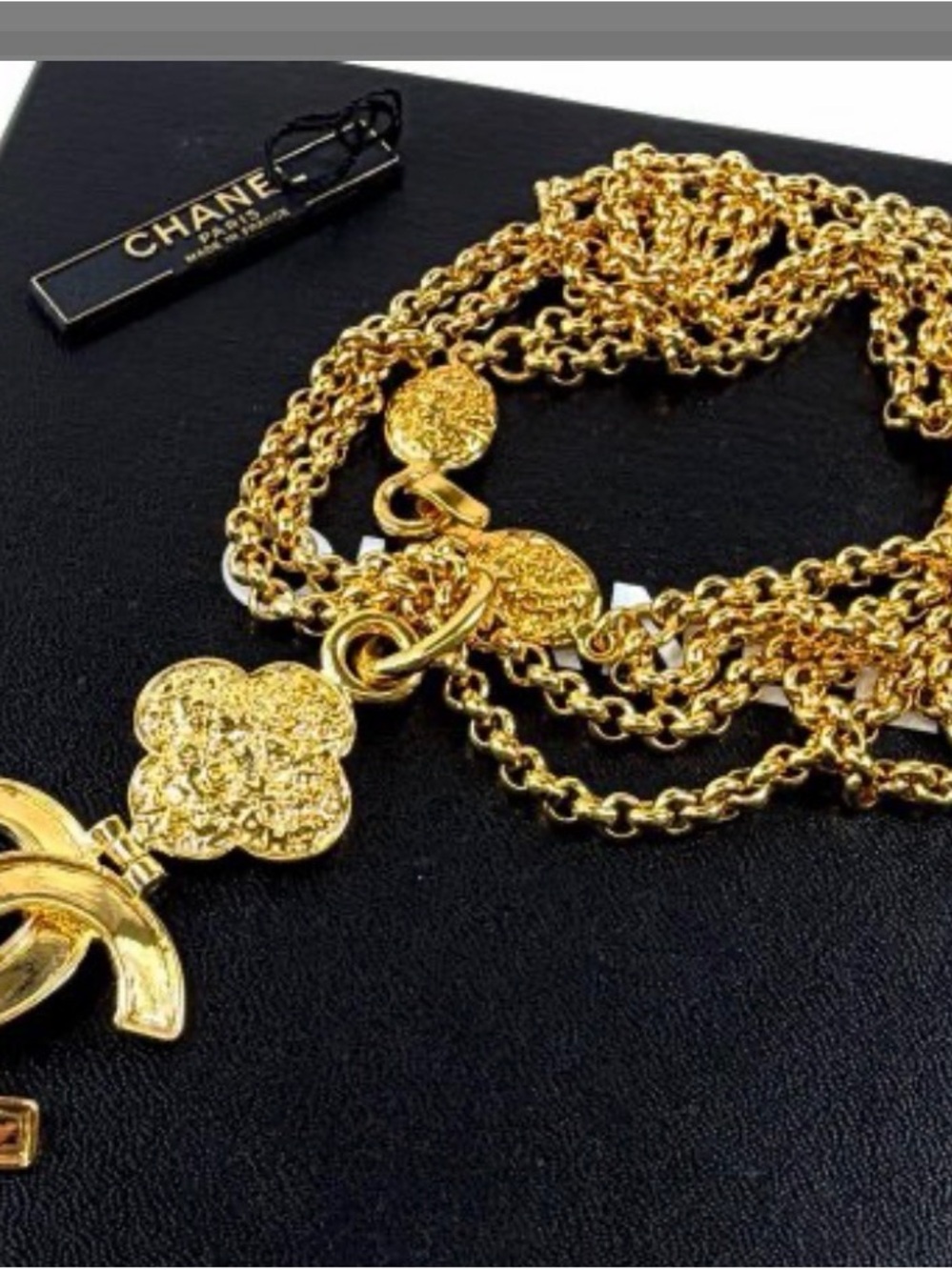CHANEL Gold-Tone Multi Strand CC Pendant Necklace